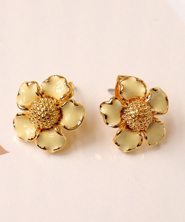 Tiaclasse カラーフラワーピアス イエロー×ゴールド