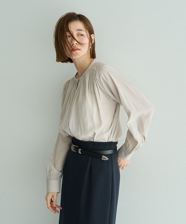 YECCA VECCA ギャザーブラウス Gray Beige