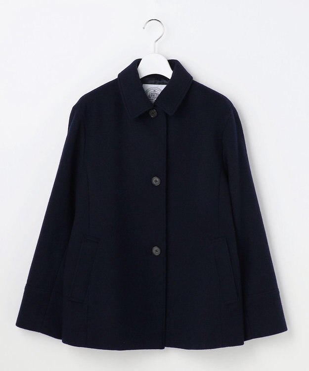 J.PRESS LADIES ショートビーバー ショート丈 ステンカラー コート ネイビー系