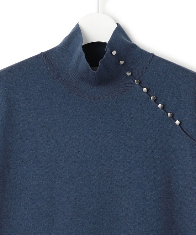 ICB 【洗える】 シルキーウールダブルフェイス ハイネックニットワンピース ブルーグレー