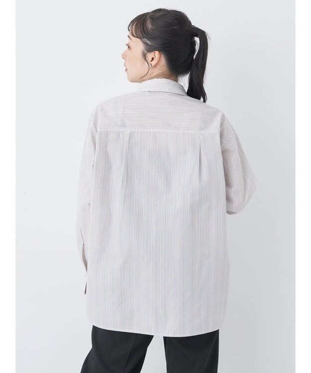 earth music&ecology レギュラーカラーシャツ Stripe Beige