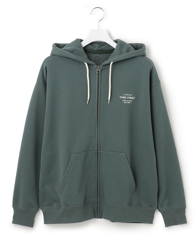 J.PRESS YORK STREET 【UNISEX】フルジップ裏毛ロゴパーカー スモーキーグリーン系