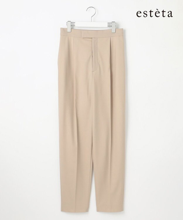 23区 【エステータ】ウールトロドライストレッチ タックテーパード パンツ ベージュ