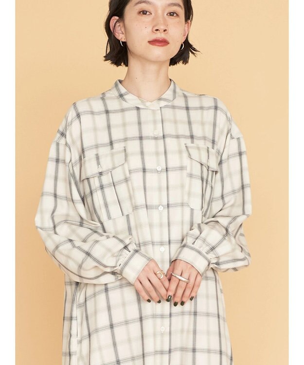 AMERICAN HOLIC イージーケアＷポケットシャツワンピース Check Ivory