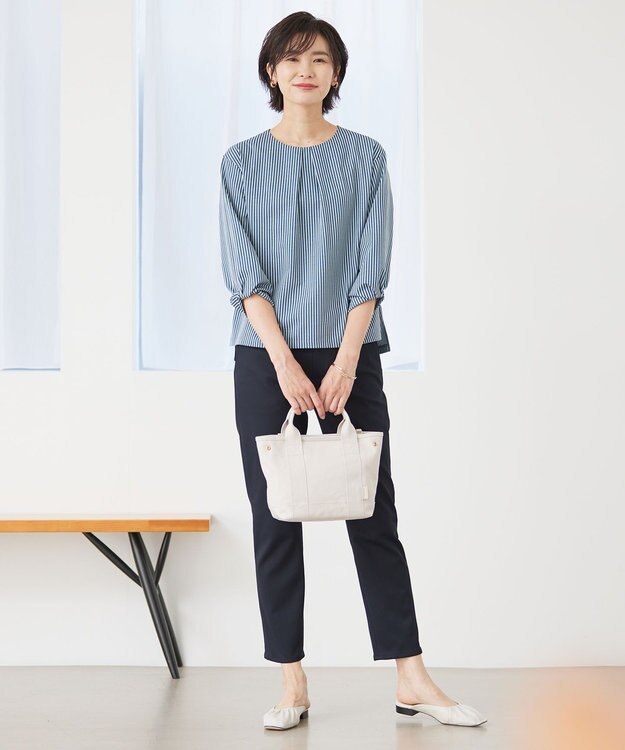 J.PRESS LADIES 【洗える・イージーケア】 アクティブピケストレッチ スキニー パンツ ネイビー系