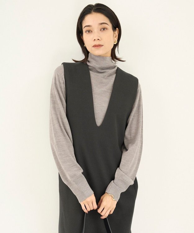 UNFILO ハイゲージウール ハイネック モカグレー