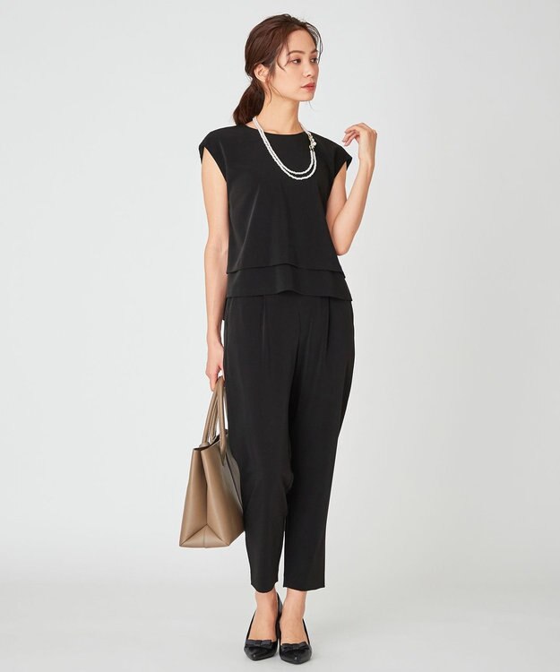 ANY フレンチスリーブブラウス×パンツ セットアップ ブラック系