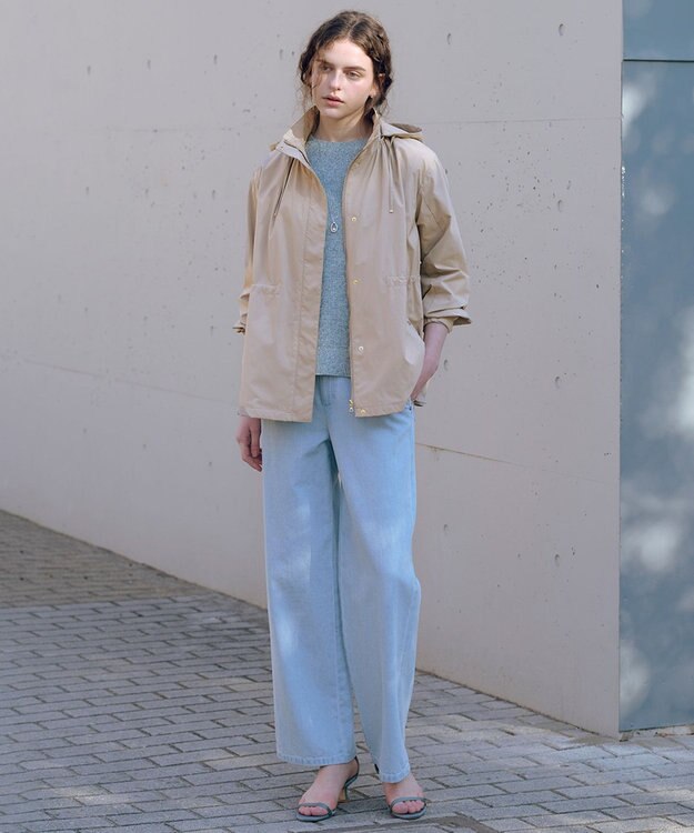 J.PRESS LADIES L コットンリネン 7oz デニム セミワイド パンツ ブリーチ系