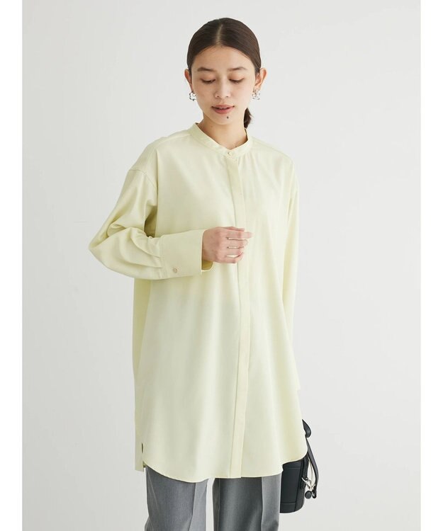 Green Parks イージーケア　比翼ボタンチュニック Lime Green