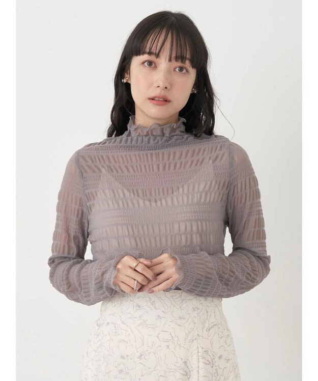 earth music&ecology ジャガードシャーリングシアートップス Gray