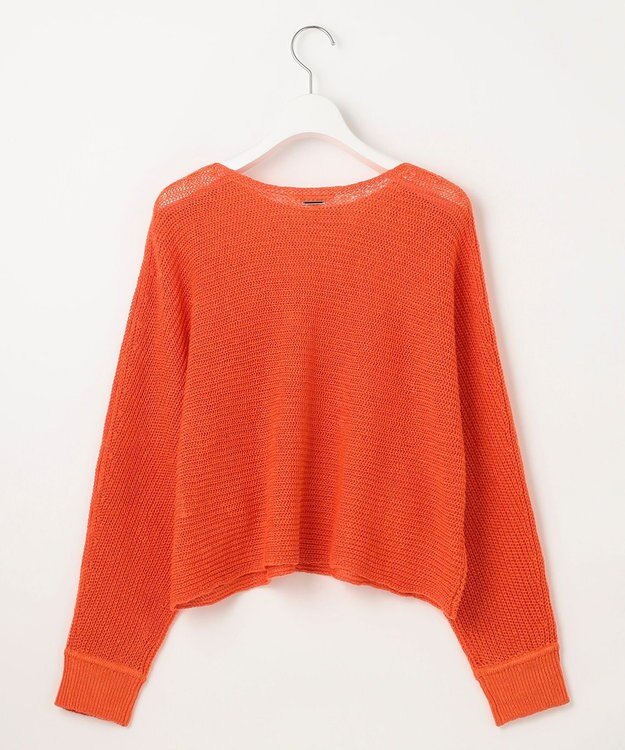 自由区 S 【洗える】リネンミドルゲージドルマンスリーブ ニット オレンジ