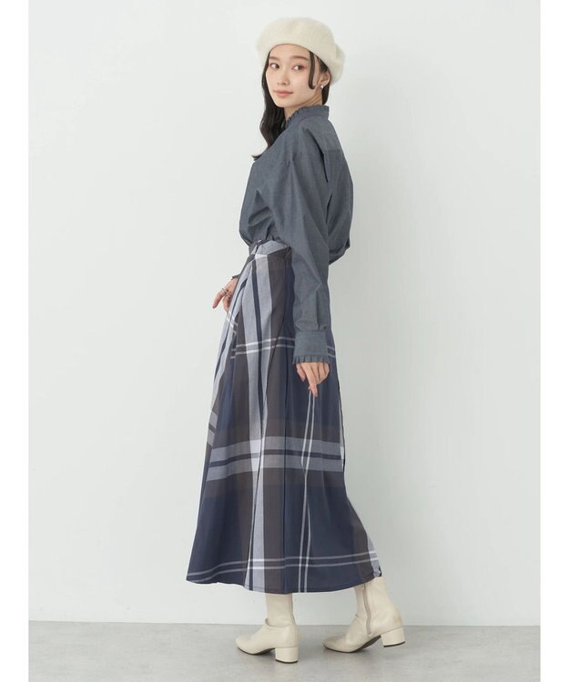 earth music&ecology スタンドフリルシャツ Blue