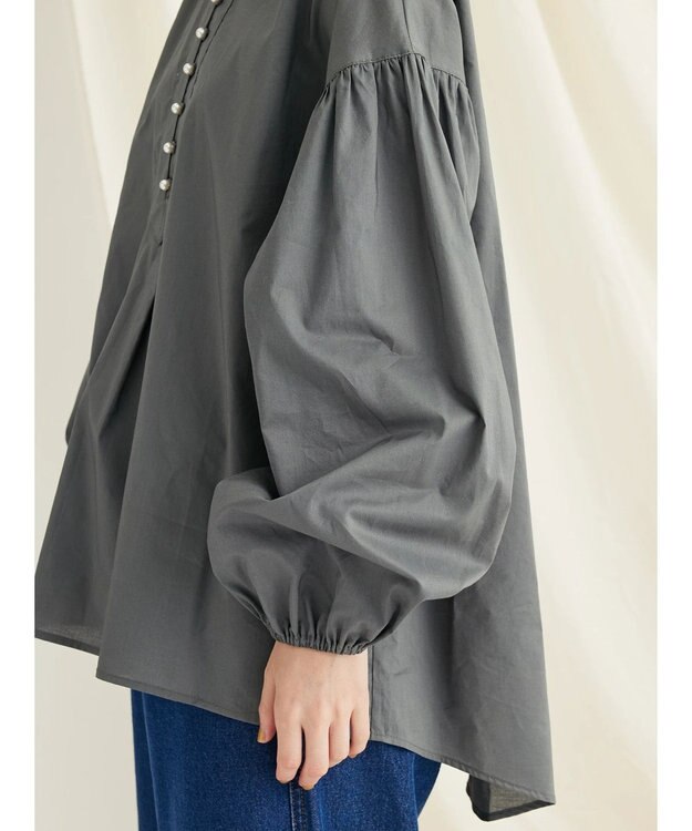 CRAFT STANDARD BOUTIQUE パールボタンピコフリルブラウス Khaki