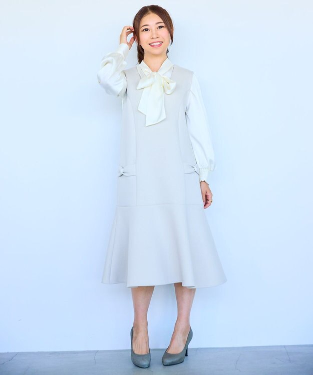 Feroux 【新型・洗える】リボンデザイン ダンボールワンピース アイボリー系