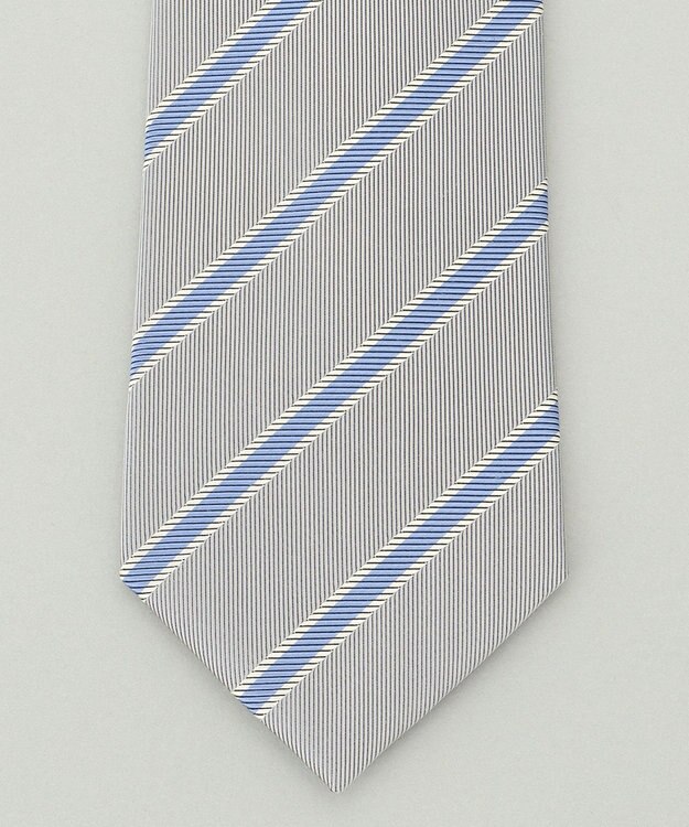 GOTAIRIKU リクルートにも【日本製】シルク ネクタイ_レジメンタル ライトグレー系1