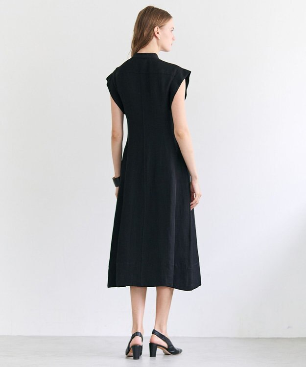 BEIGE， BERNARD / リネン混 フロントジップ スタンドカラードレス Black