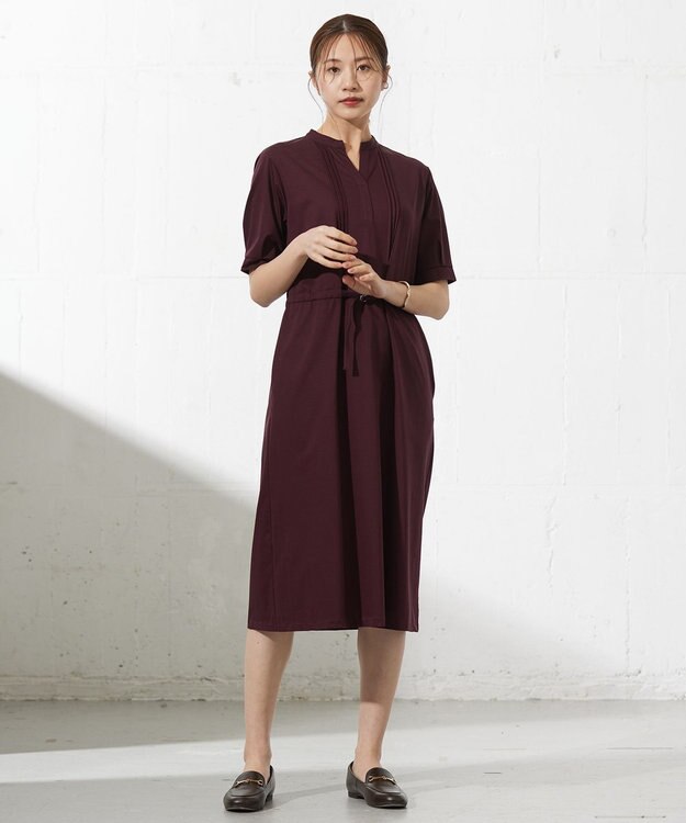 J.PRESS LADIES L 【接触冷感・洗える】プレーティングジャージー ワンピース ボルドー系