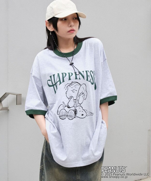 WEGO 【ユニセックス着用ITEM/MLサイズ展開】別注PEANUTSプリントT（SS） アッシュグレー