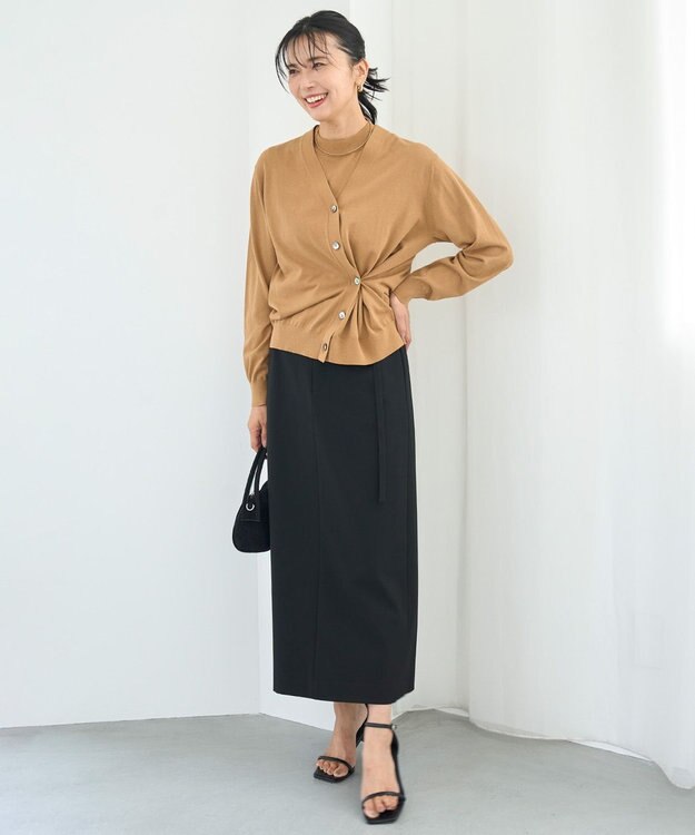 UNFILO L ウールライク Iラインスカート ブラック