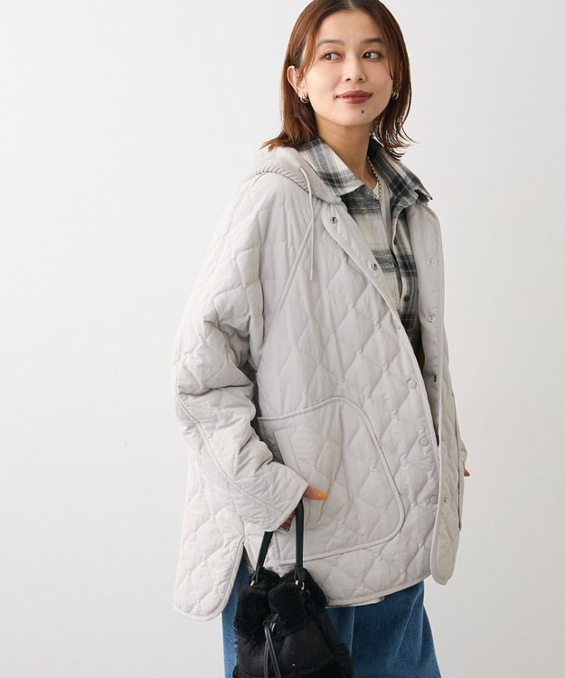 Green Parks ２ＷＡＹニットフードキルティングブルゾン Light Gray