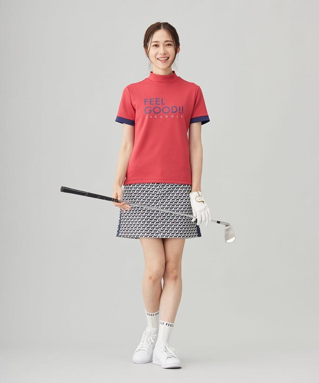 23区GOLF 【WOMEN】【吸水速乾/UVカット】モックネックシャツ レッド系