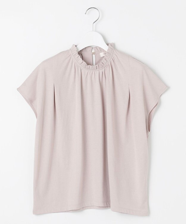 Feroux 【UVケア】スタンドネックフレンチスリーブ Tシャツ グレージュ系