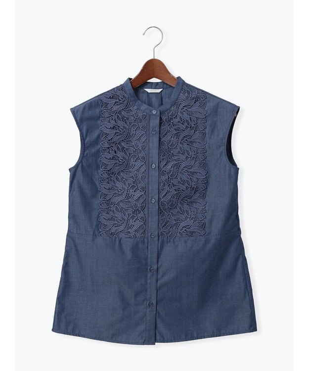 Te chichi リーフレースノースリーブチュニックシャツ ネイビー