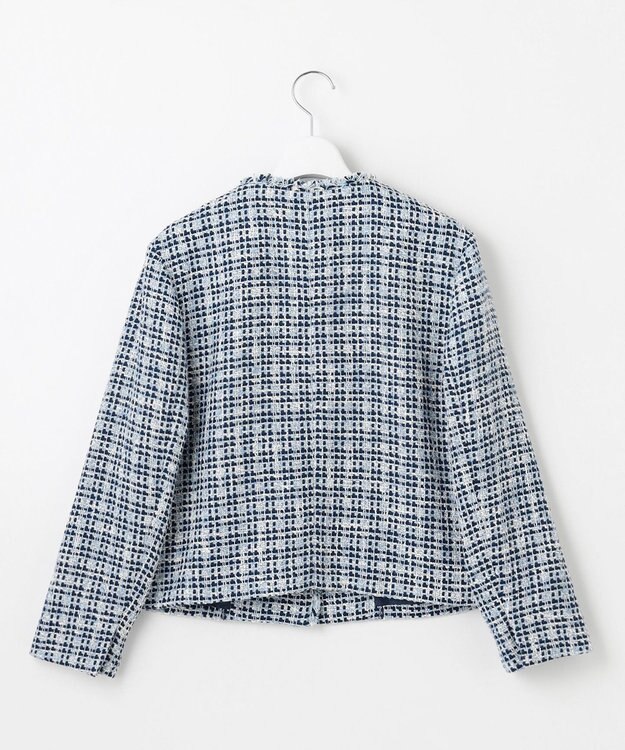 J.PRESS LADIES ファニーツイード ノーカラー ジャケット ホワイト×ブルー×ネイビー系