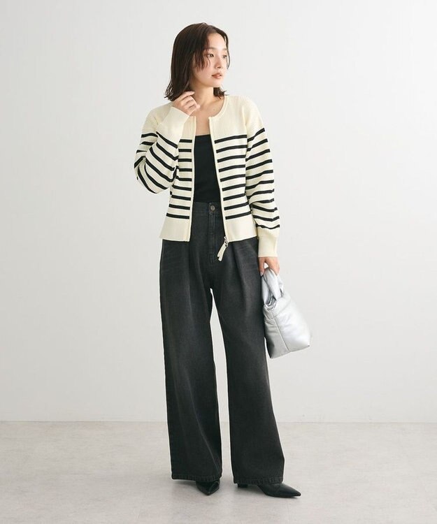 Green Parks ＺＩＰ付きニットカーディガン Border