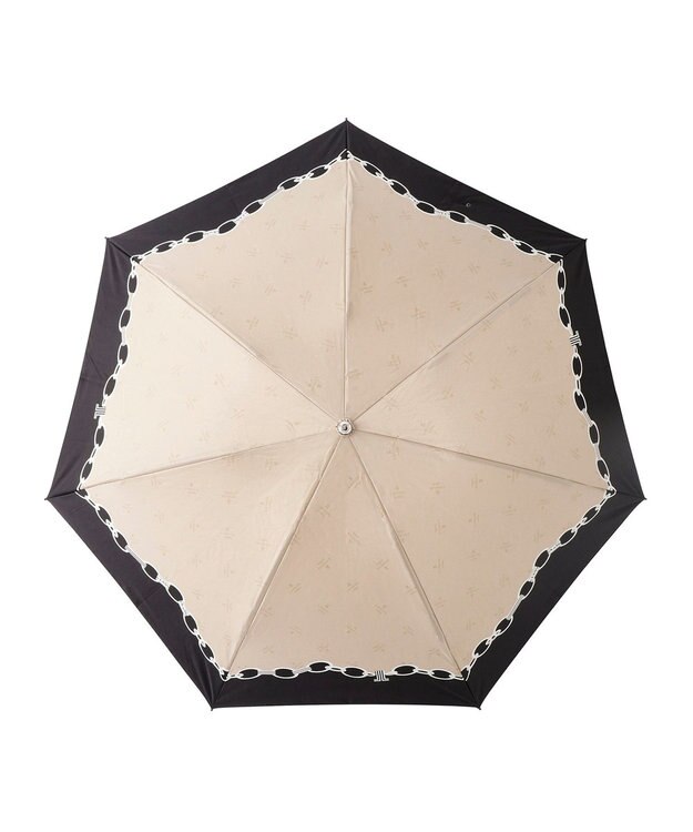 MOONBAT ランバン オン ブルー 折りたたみ傘 チェーン柄サテンジャガードプリント 簡単開閉 ベージュ