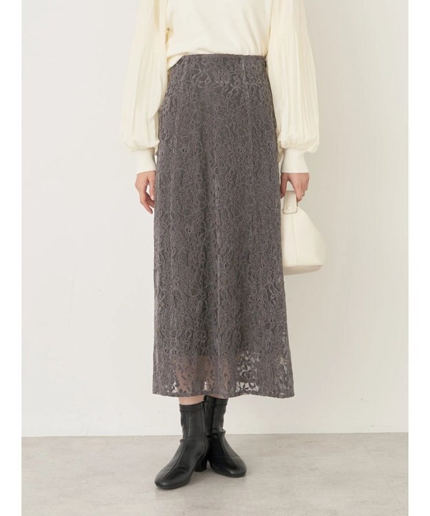 earth music&ecology モールレーススカート Charcoal Gray