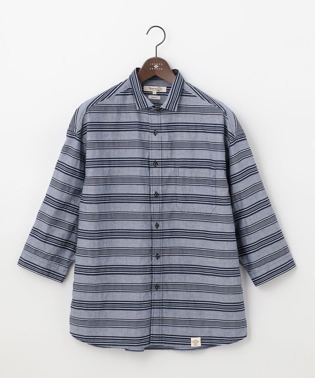 JOSEPH ABBOUD MOUNTAIN 【SPACE／UNISEX】七分袖 ランダムボーダー シャツ ネイビー系2