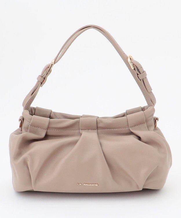 LA BAGAGERIE シープレザー　ギャザーミニバッグ グレージュ