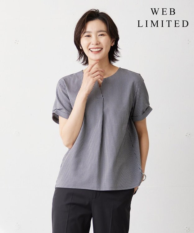 J.PRESS LADIES L 【WEB限定カラーあり・抗菌消臭・吸水速乾】サッカージャージー キーネック カットソー グレー系1