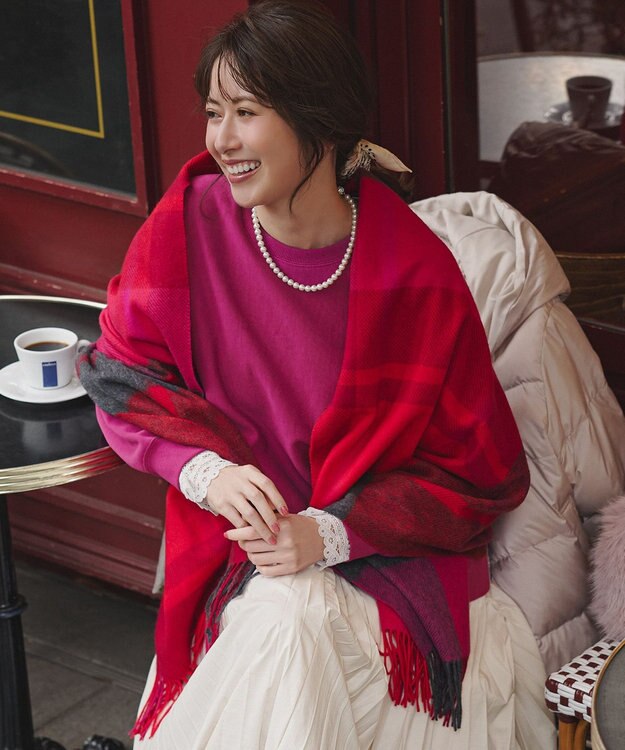 23区 【VERY掲載】カシミヤ チェック ストール レッド系