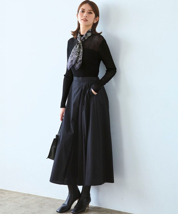 23区 S 【洗える】シアーリブハイネック ニット ブラック系