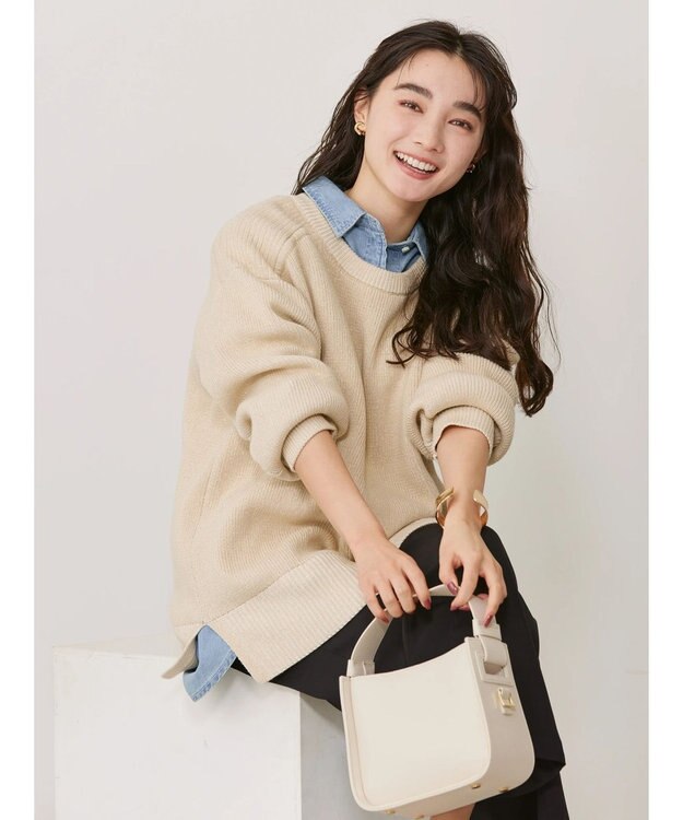 AMERICAN HOLIC クルーネック編み違いニットチュニック Light Beige