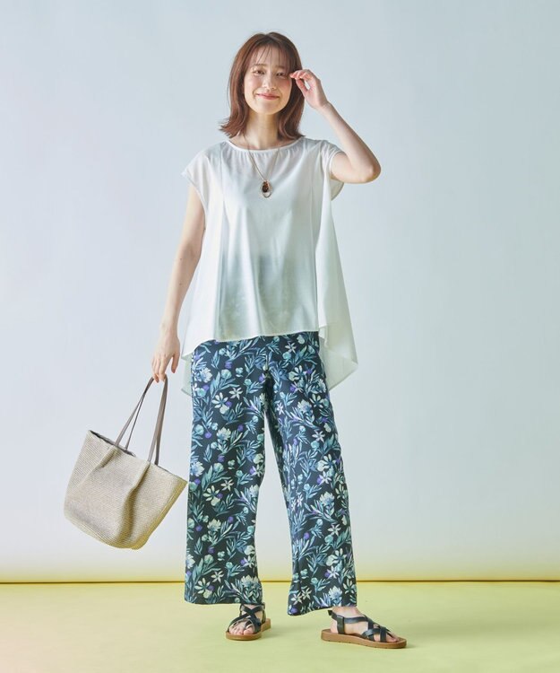 ウエストゴム/洗濯機可能】フラワープリントリラックスパンツ