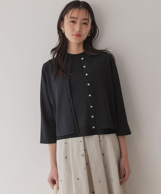 組曲 S マイラックカラー 6分袖 ニット ブラック系