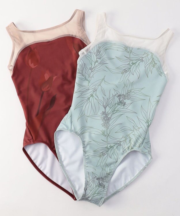 Chacott ノースリーブレオタード ガーネットプリント