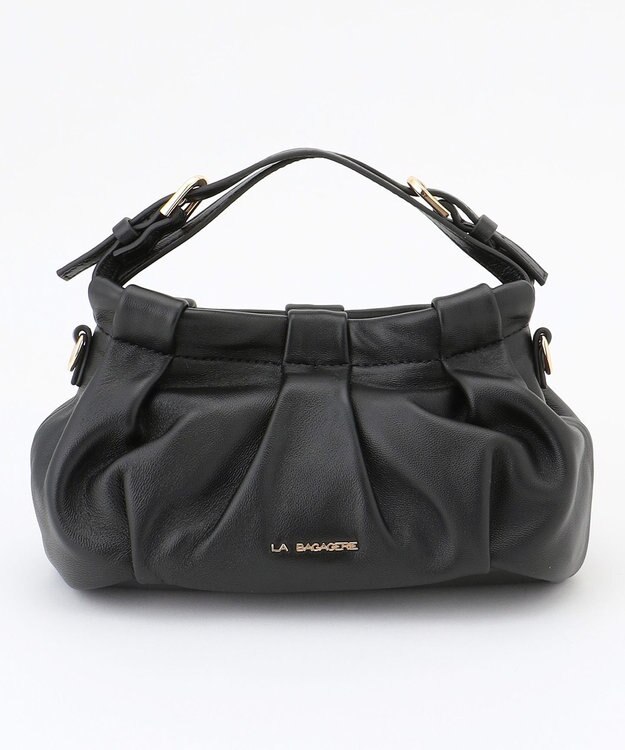 LA BAGAGERIE シープレザー　ギャザーミニマムバッグ ブラック