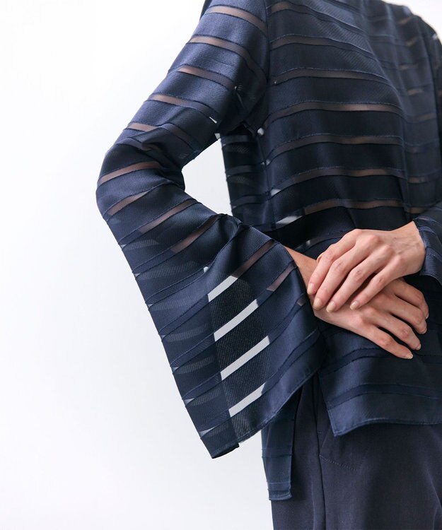 BEIGE， HAUYNITE / ボーダーシアー ボートネックブラウス Navy