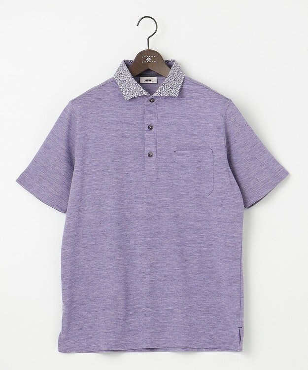 JOSEPH ABBOUD 【吸水速乾】リネンハニカム ポロシャツ パープル系