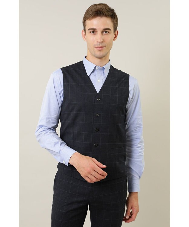 DAKS ウールチェックベスト ネイビー
