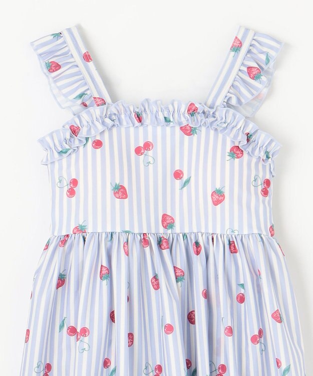 ANY KIDS ストライプ×フルーツ ワンピース 水着 サックスブルー系