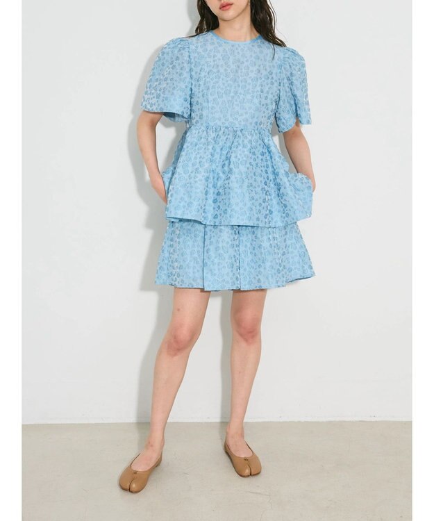 Green Parks タック入りジャガードキュロットパンツ Sax