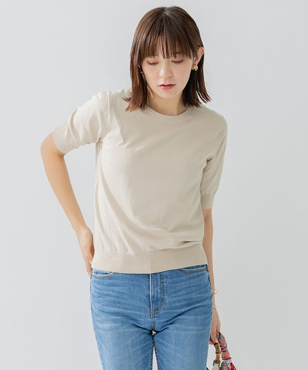 23区 L 【アンサンブル対応/洗える】プレミアム コットン 半袖 プルオーバー ベージュ系