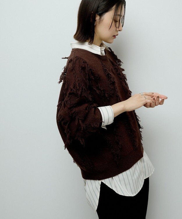 Green Parks フリンジニットプルオーバー Brown