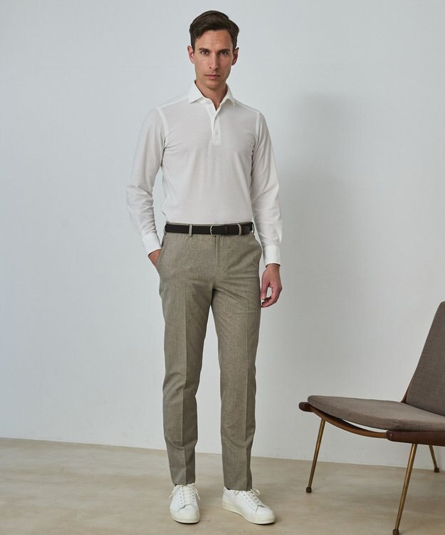 GOTAIRIKU あのBIZポロが 長袖に【仕事で着られる】キレイめ 鹿の子 ビズポロシャツ_ロング ホワイト系