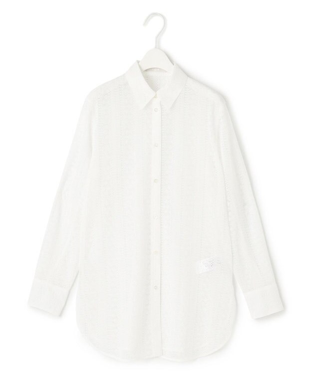 ICB 【洗える】 ストライプラッセルレース シャツ オフホワイト系